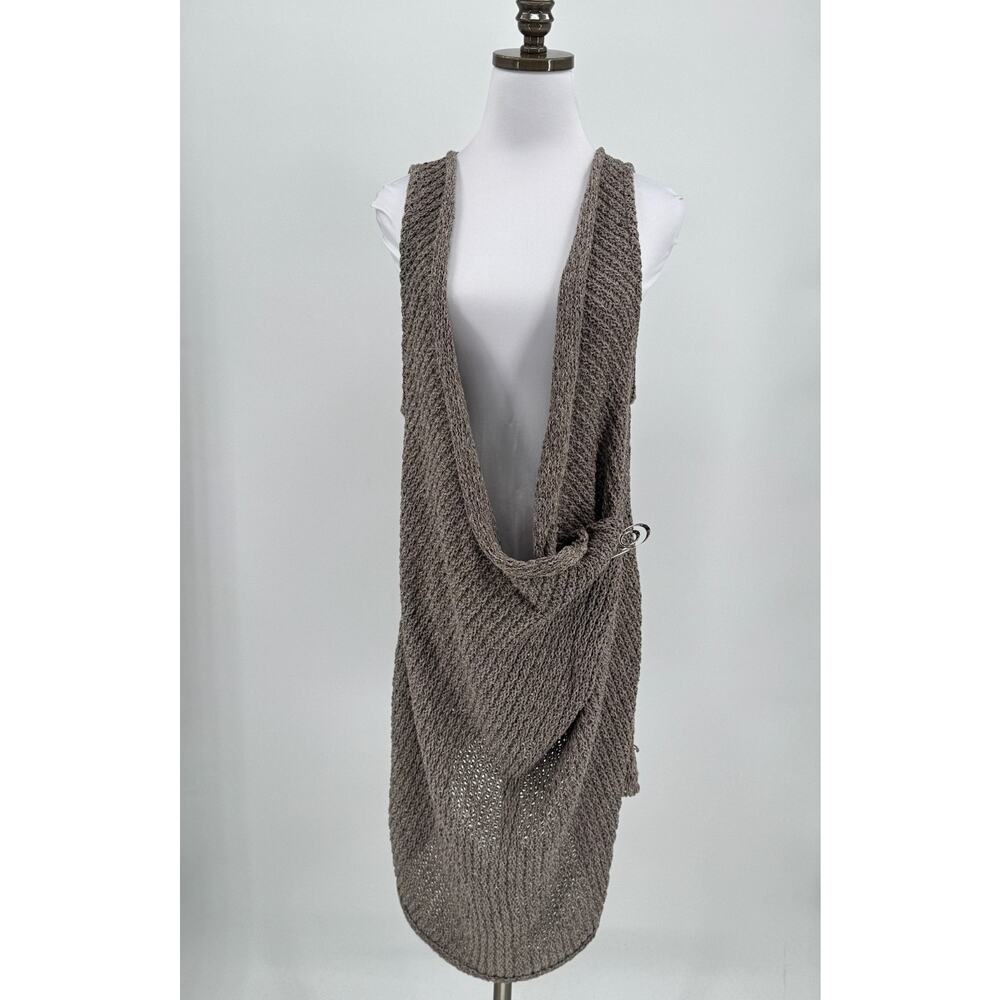 Cannisse Brown Crochet Cotton Linen Draped Sleeveless Sweater Vest Sz US 2/8
